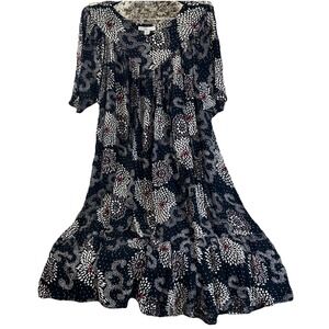 Go Softly Women's Patio Dress 1X Crinkle Black Geometric Whimsical Granny MuuMuu